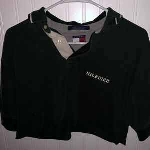 Dark Green Cropped Tommy Button Up